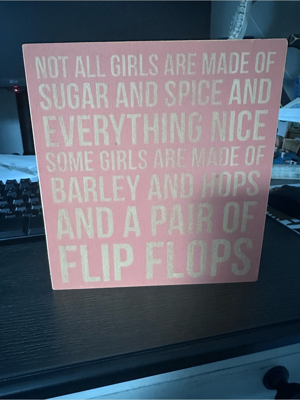 Coral Decorative Wood Sign with White Text - 'Flip Flops' Quote